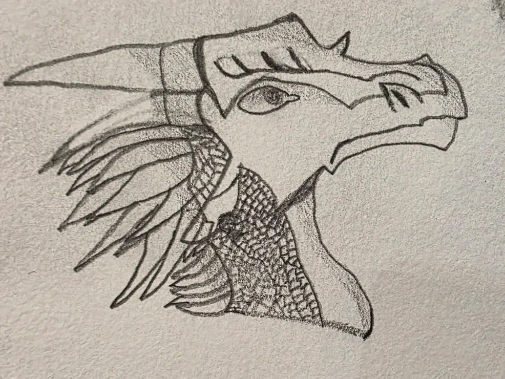 A pencil sketch of a dragon by one of our members